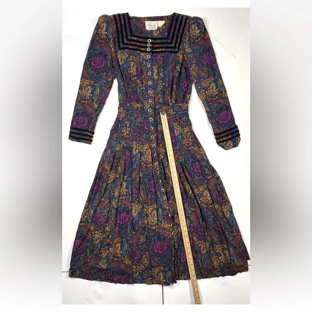 Kathie Lee For Plaza South Dress Women’s Medium (8-10) Vintage Button Paisley - Picture 7 of 10